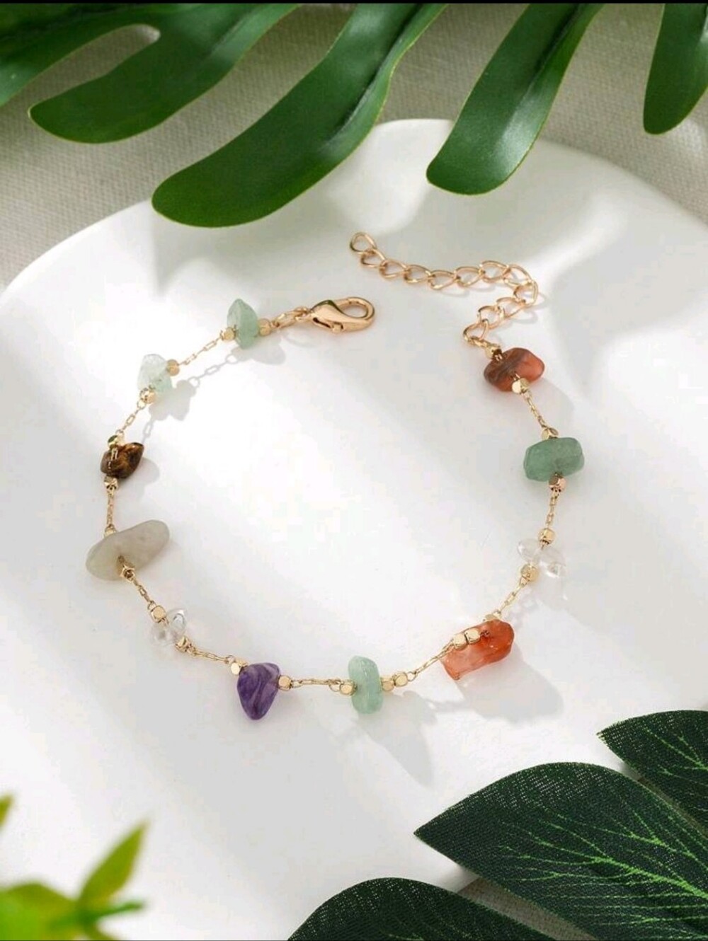 1pc Minimalist Colorful Natural Stone Beaded Bracelet Or Anklet Set,Suitable For